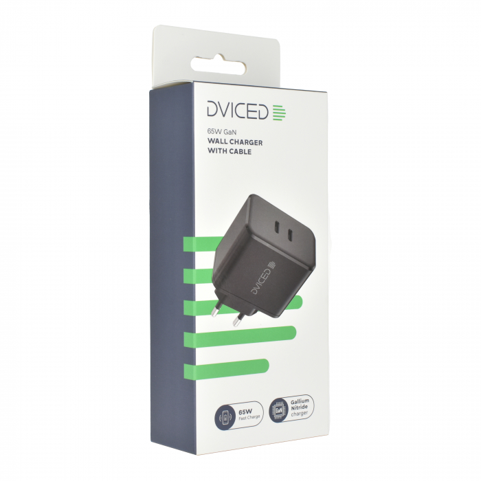 Dviced Wall charger 65W GaN 2 USB-C EU w cable - Black [2]
