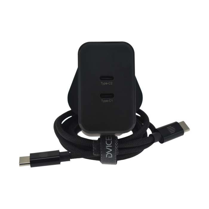 Dviced Wall charger 65W GaN 2 USB-C UK w cable - Black [2]