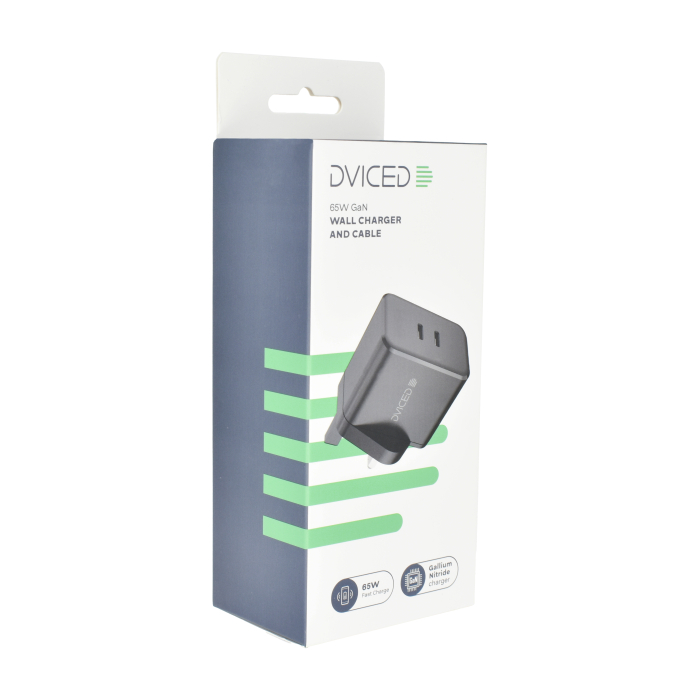 Dviced Wall charger 65W GaN 2 USB-C UK w cable - Black [4]
