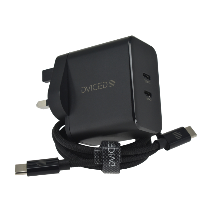 Dviced Wall charger 65W GaN 2 USB-C UK w cable - Black [5]