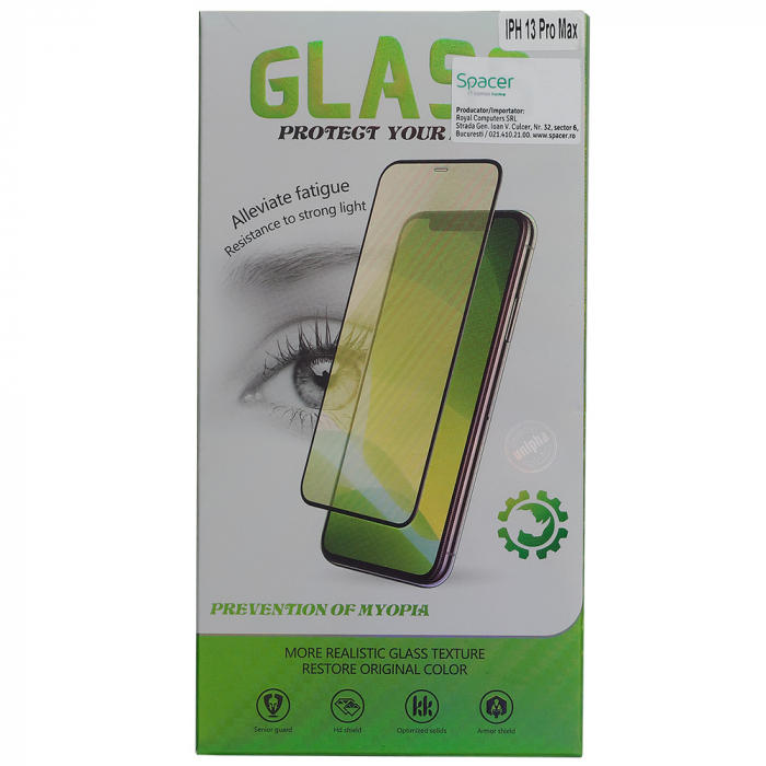 FOLIE STICLA  Spacer pentru Iphone 13 Pro Max, grosime 0.3mm, acoperire totala ecran, strat special anti-ulei si anti-amprenta, Tempered Glass, sticla 9D, duritate 9H \\"SPPG-AP-IP13PM-TG\\" [3]