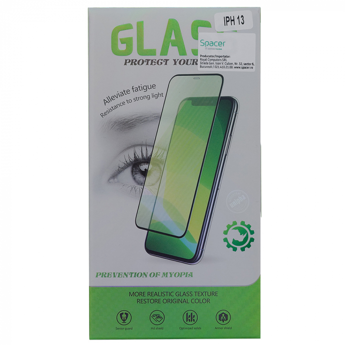 FOLIE STICLA  Spacer pentru Iphone 13 si 13 Pro, grosime 0.3mm, acoperire totala ecran, strat special anti-ulei si anti-amprenta, Tempered Glass, sticla 9D, duritate 9H "SPPG-AP-IP13-TG" [4]