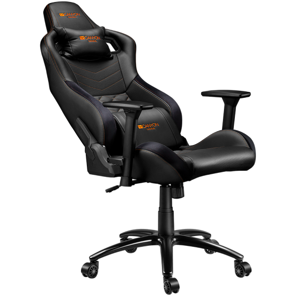 Gaming chair, PU leather, Cold molded foam, Metal Frame, Butterfly mechanism, 90-150 dgree, 3D armrest, Class 4 gas lift, metal base ,60mm Nylon Castor, black and orange stitching [4]