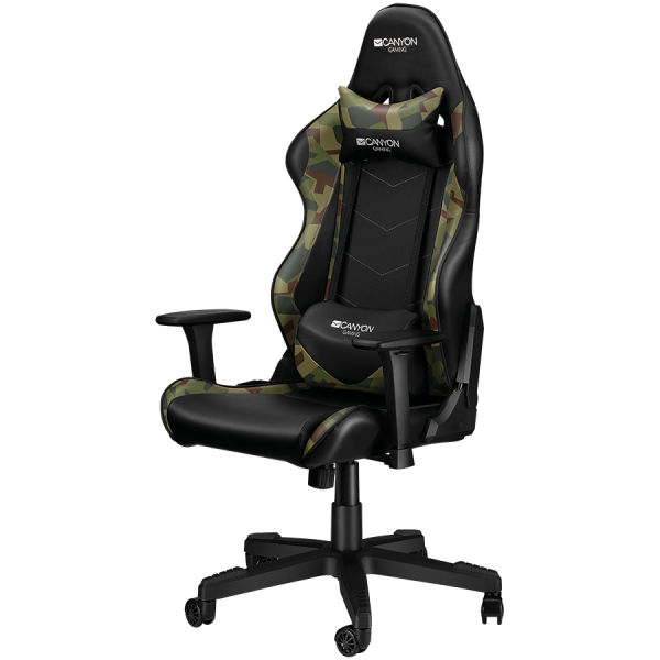 Gaming chair, PU leather, Original foam and Cold molded foam, Metal Frame, Butterfly mechanism, 90-165 dgree, 3D armrest, Class 4 gas lift, Nylon 5 Stars Base, 60mm PU caster, Black+camouflage pattern [3]