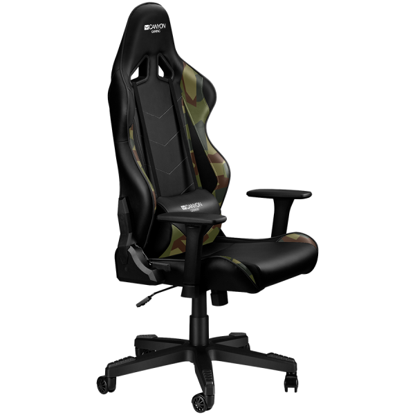 Gaming chair, PU leather, Original foam and Cold molded foam, Metal Frame, Butterfly mechanism, 90-165 dgree, 3D armrest, Class 4 gas lift, Nylon 5 Stars Base, 60mm PU caster, Black+camouflage pattern [2]