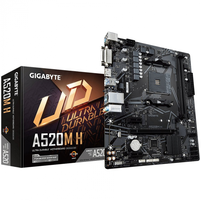 Gigabyte A520M H ( AMD A520, 2xDDR4, DVI-D/ HDMI, 1xPCI x16, 2xPCI x1, 1xM.2, 4xSATA, mATX [1]