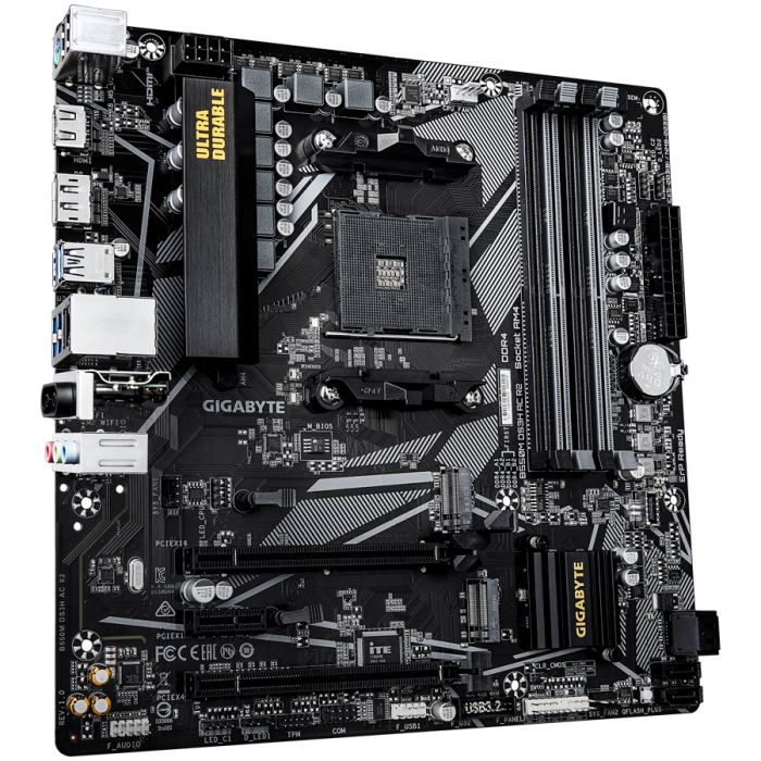 GIGABYTE Mainboard Desktop B550M DS3H AC R2 (AM4, 4x DDR4, 1x HDMI, 1x DisplayPort, GLAN, Wi-Fi 802.11ac, BT5.0, 1x PCIe x16 4.0, 1x PCIe x16 PCIe 3.0 x4, 1x PCIe x16 PCIe 3.0 x1, 2xM.2, 4xSATAIII, 4+ [3]