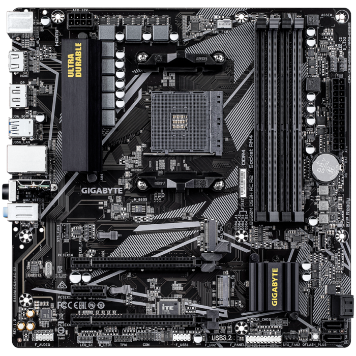 GIGABYTE Mainboard Desktop B550M DS3H AC R2 (AM4, 4x DDR4, 1x HDMI, 1x DisplayPort, GLAN, Wi-Fi 802.11ac, BT5.0, 1x PCIe x16 4.0, 1x PCIe x16 PCIe 3.0 x4, 1x PCIe x16 PCIe 3.0 x1, 2xM.2, 4xSATAIII, 4+ [2]