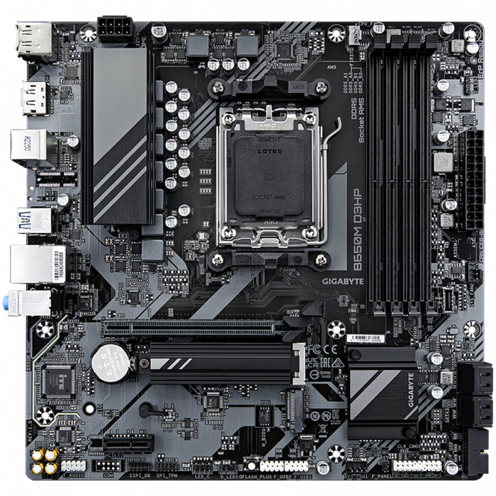 GIGABYTE Mainboard Desktop B650M D3HP (AM5, 4xDDR5, 1xHDMI, 2xDP, 2.5GbE LAN, mATX, Retail) [2]