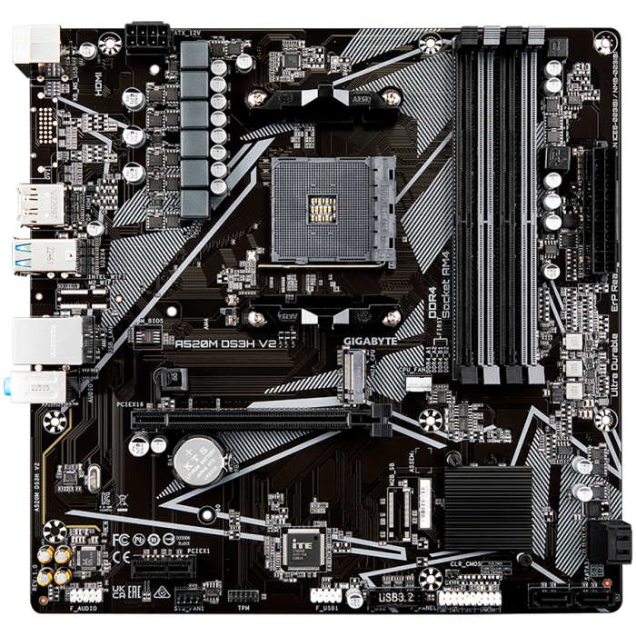 GIGABYTE MB AM4, A520, 4xDDR4, DP + HDMI, 1xPCIe x16 3.0, 1xPCIe x1, 1xM.2, 4xSATA, GbE LAN, mATX [2]