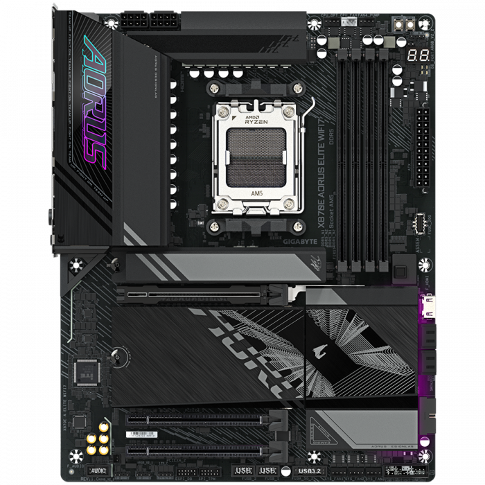 GIGABYTE MB X870E AORUS ELITE WIFI7 (AM5, 4x DDR5 256GB, 1x PCI-E 5.0 x16x16, 1x PCI-E 4.0 x16x4, 1x PCI-E 3.0 x16x2, 3x M.2 PCIe 5.0 & 1x M.2 PCIe 4, 4x SATA, 2x USB4 Type-C, 6x USB 3.2, 3x USB 2.0,  [2]