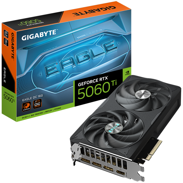 GIGABYTE Video Card NVIDIA GeForce RTX 5060 Ti EAGLE OC 16G (16GB GDDR7/128bit, PCI-E 5.0, 1x 8Pin Power connector, Recommended PSU 650W, 3xDP, 1xHDMI) [1]