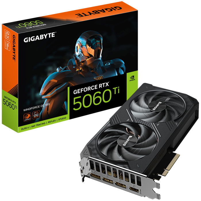 GIGABYTE Video Card NVIDIA GeForce RTX 5060 Ti WINDFORCE OC 16G (16GB GDDR7/128bit, PCI-E 5.0, 1x 8Pin Power connector, Recommended PSU 650W, 3xDP, 1x HDMI) [1]