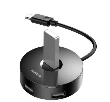 HUB extern Baseus Airjoy, porturi USB: USB 3.0 x 1 + USB 2.0 x 3, conectare prin USB Type-C, rotund, lungime cablu 10 cm, negru, "CAHUB-G01" (include timbru verde 0.75 lei) - 6953156284258 [1]
