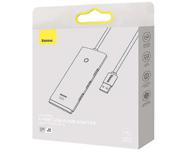 HUB extern Baseus Lite, porturi USB: USB 3.0 x 4, conectare prin USB 3.0, lungime 1m, alb "WKQX030102" (include TV 0.8lei) - 6932172606213 [3]