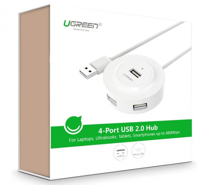 HUB extern Ugreen, "CR106" porturi USB: USB 2.0 x 4, conectare prin USB 2.0, LED, lungime 1m, alb, "20270" (include TV 0.8lei) - 6957303822706 [2]