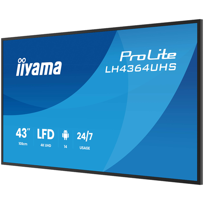 IIYAMA LFD LH4364UHS-B1AG 43'' UHD VA 3840 x 2160 60Hz 500 cd 4000:1 6.5ms Android 14OS iiSignage2 (CMS/DMS), iiShare, iiControl, Landscape and Portrait, Speakers 2x 10W, 2x HDMI, 1x USB-C, 15W PD, US [3]