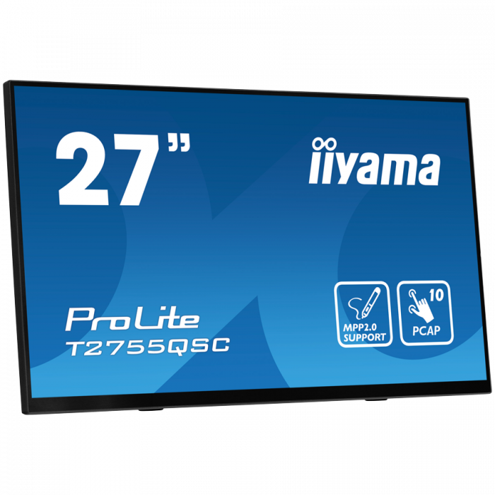 IIYAMA Monitor LED T2755QSC-B1 27” Optical Bonded PCAP 10pt IPS Edge to edge glass 2560 x 1440 @75Hz 400 cd/m² HDMI DP USB Hub Tilt angle 15° up; 70° down [2]