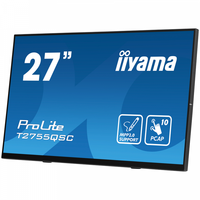 IIYAMA Monitor LED T2755QSC-B1 27” Optical Bonded PCAP 10pt IPS Edge to edge glass 2560 x 1440 @75Hz 400 cd/m² HDMI DP USB Hub Tilt angle 15° up; 70° down [3]
