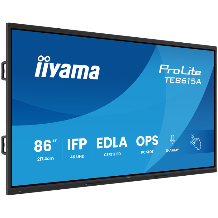 IIYAMA ProLite TE8615A-B2AG 86'' UHD IPS 3840x2160 550 cd 5000:1 8ms Android 14, 8/128GB, 40-Points, NFC, 2x HDMI, HDMI-out, LAN, WiFi6, DisplayPort, USB-C, Audio out: mini-jack and Optical Out, Lands [2]