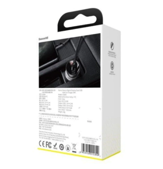 INCARCATOR AUTO Baseus Digital Display, 2 x USB Output 5V/4.8A, total output 24W, pt. bricheta auto, afisaj digital, argintiu "CCBX-0S" (include TV 0.18 lei) - 6953156215382 [5]