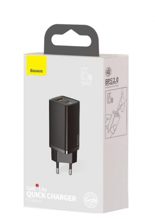 INCARCATOR retea Baseus GaN2 Lite, Quick Charge 65W, 1 x USB 5V/3A, 1 x USB Type-C 5V/3A, negru \\"CCGAN2L-B01\\" (include timbru verde 0.75 lei) - 6953156232938 [4]