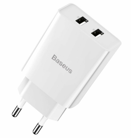 INCARCATOR RETEA Baseus Speed Mini Dual U Travel, 2 x USB Output 5V/2.1A max, total output 10.5W, include cablu USB la Lightning Iphone 1m, alb "TZCCFS-R02" (include TV 0.75lei) - 6953156219373 [2]