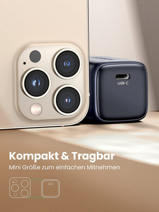 INCARCATOR retea Ugreen, Nexode "CD318" Quick Charge 20W GaN, 1 x USB Type-C 5V/3A, negru "90664" (include timbru verde 0.75 lei) - [2]