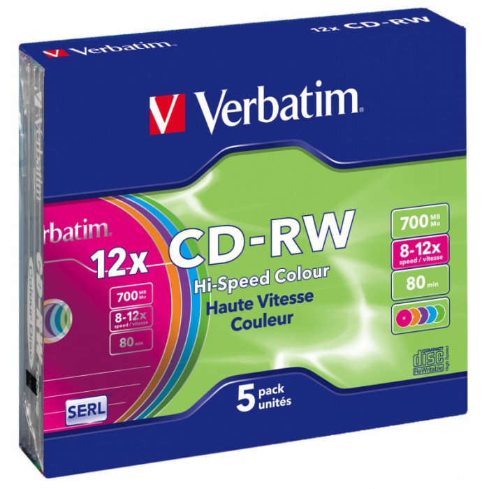 CD-RW Verbatim 8-12X 700MB 5PK COLOUR SLIM  [1]
