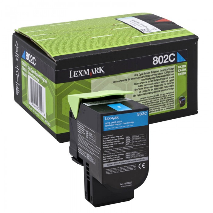 Toner Original pentru Lexmark Cyan 802C, compatibil CX310/410/510, 1000pag  [1]