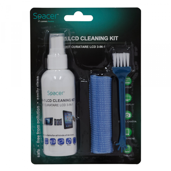 KIT curatare LCD 3-in-1 Spacer, solutie curatare 100ml, pensula, servetel microfibre, "SP-CL-01" [2]