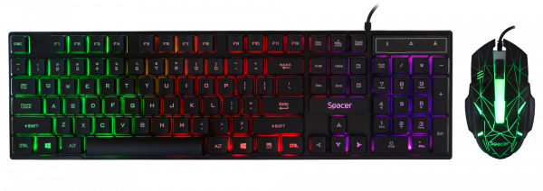 KIT gaming SPACER USB, tastatura RGB rainbow + mouse optic 7 culori, black, "SP-GK-01" (include timbru verde 0.5 lei) [1]