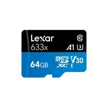 LEXAR 64GB High-Performance 633x microSDXC UHS-I, up to 100MB/s read 45MB/s write C10 A1 V30 U3, Global EAN: 843367119684 [1]