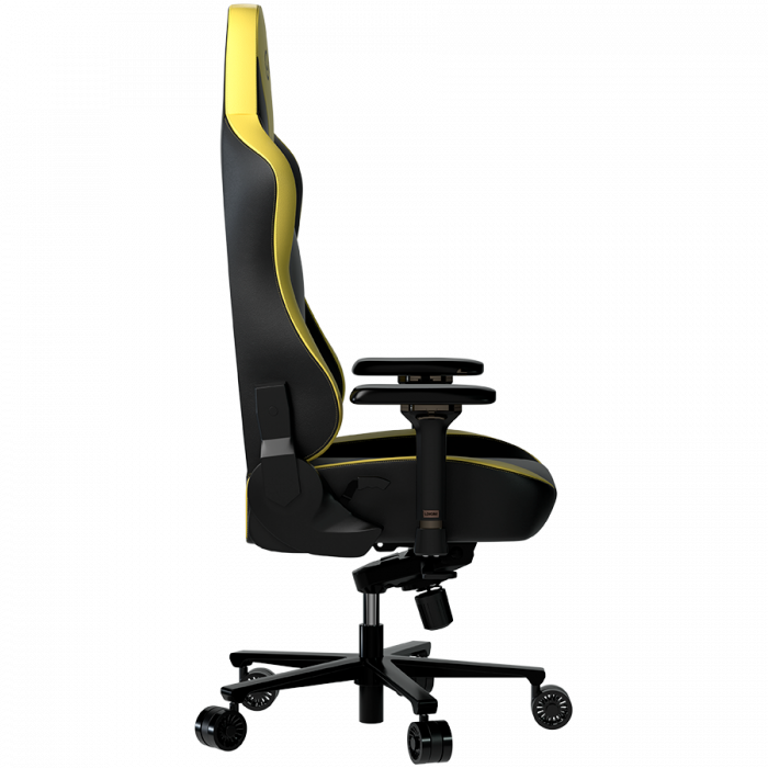 LORGAR Base 311, Gaming chair, PU eco-leather, 1.8 mm metal frame, multiblock mechanism, 4D armrests, 5 Star aluminium base, Class-4 gas lift, 75mm PU casters, Black + yellow [3]