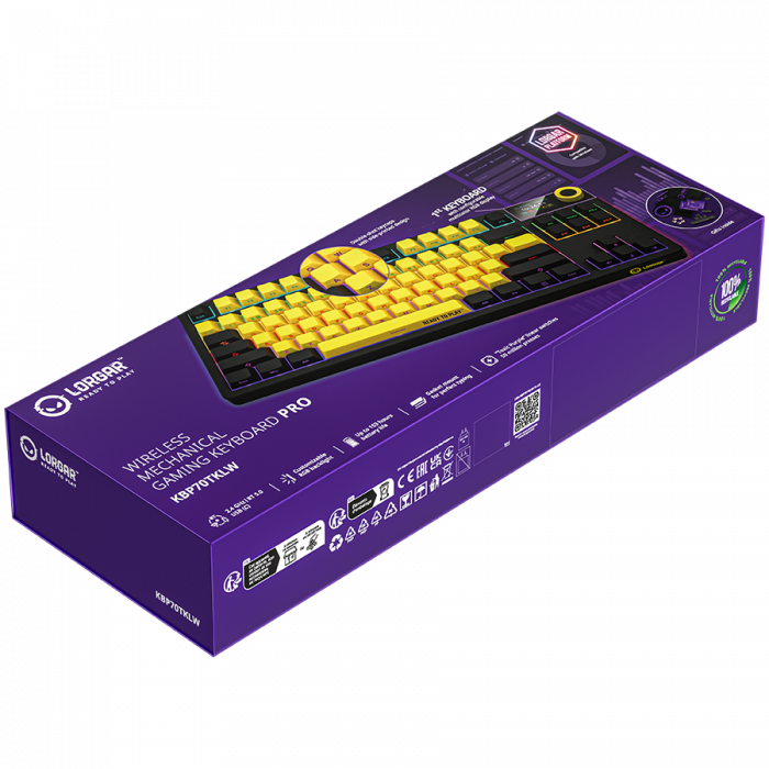 LORGAR KBP70TKLW, Wireless TKL Mechanical Gaming Keyboard Pro, Black/yellow, EN layout [9]