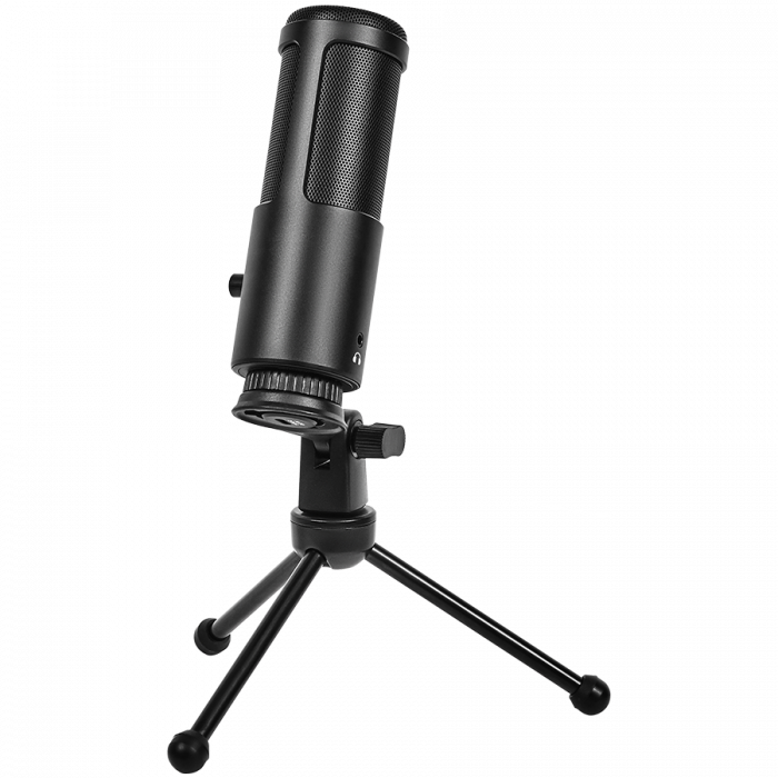 LORGAR Voicer 521, Gaming Microphone, Black, USB condenser mic with Volume Knob, 3.5MM headphonejack, mute button and led indicator, package including 1x F5 Microphone, 1 x 2M type-C USB Cable, 1 xTri [3]