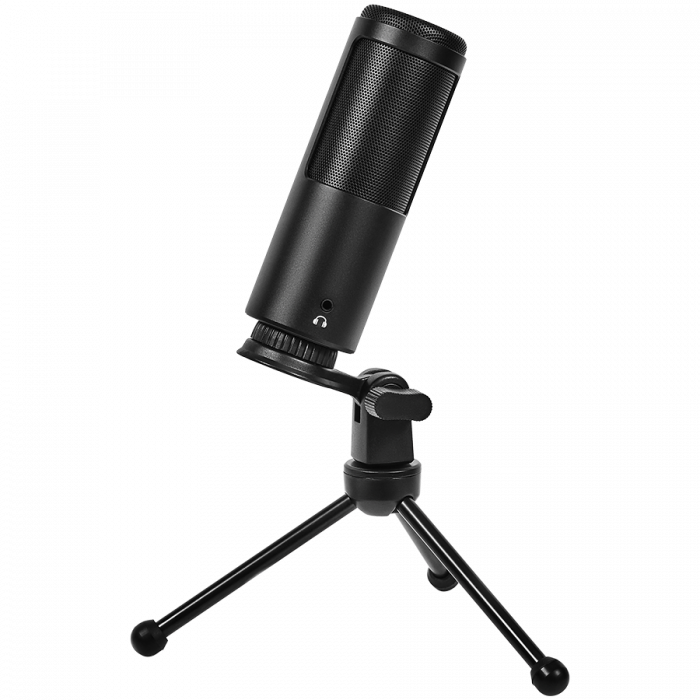 LORGAR Voicer 521, Gaming Microphone, Black, USB condenser mic with Volume Knob, 3.5MM headphonejack, mute button and led indicator, package including 1x F5 Microphone, 1 x 2M type-C USB Cable, 1 xTri [4]