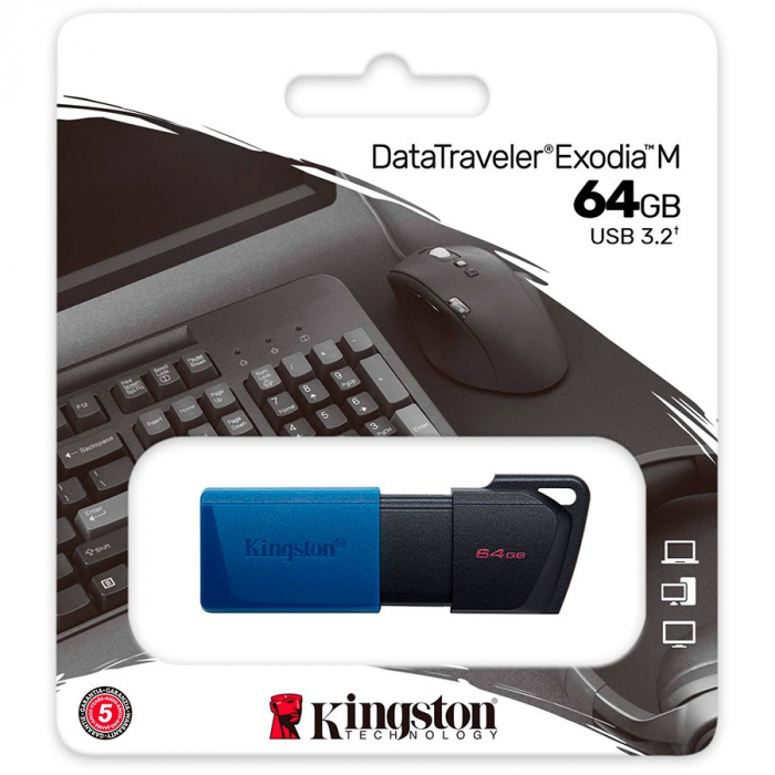 Kingston 64GB USB3.2 Gen 1 DataTraveler Exodia M (Black + Blue), EAN: 740617326260 [3]