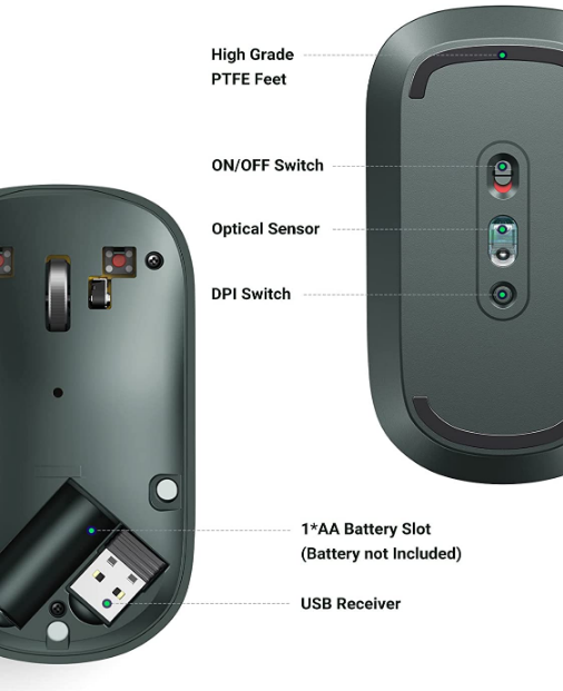 MOUSE Ugreen, "MU001" PC sau NB, wireless 2.4GHz, optic, 3/1 butoane/scroll, 4000 dpi, verde "90374" (include timbru verde 0.18 lei) - 6957303893744 [2]