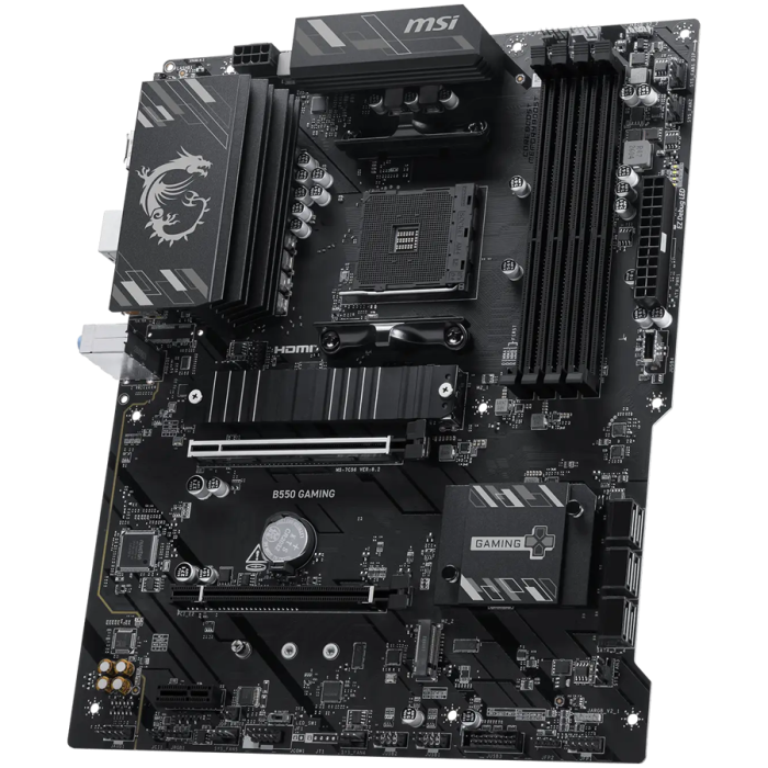 MSI B550 GAMING, ATX, Socket AM4, 4x DDR4 Dual Channel up to 4866+(OC)MHz, 2x PCIe x16 slots, 2x M.2 slots, 2x USB 3.2 Gen 2 (1x Type-C), 2x USB 3.2 Gen 1, 4x USB 2.0, 1x HDMI, 1x DP, 1G LAN, 7.1 HD A [3]
