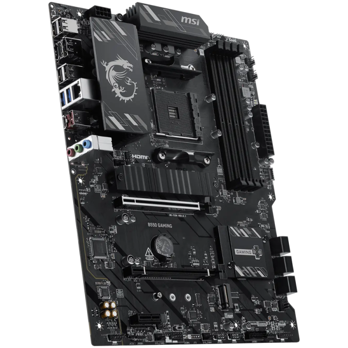 MSI B550 GAMING, ATX, Socket AM4, 4x DDR4 Dual Channel up to 4866+(OC)MHz, 2x PCIe x16 slots, 2x M.2 slots, 2x USB 3.2 Gen 2 (1x Type-C), 2x USB 3.2 Gen 1, 4x USB 2.0, 1x HDMI, 1x DP, 1G LAN, 7.1 HD A [2]