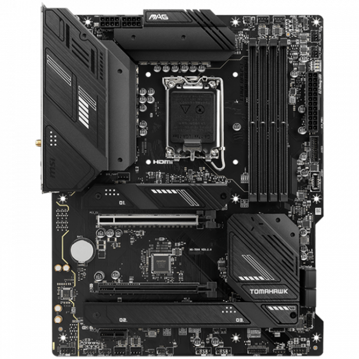 MSI MAG B760 TOMAHAWK WIFI, ATX, Socket 1700, Dual Channel DDR5 7000+(OC)MHz, 2x PCIe x16 slots, 3x M.2 slots, 1x HDMI, 1x DP, 1x USB 3.2 Gen 2x2 Type-C, 4x USB 3.2 Gen 2, 4x USB 2.0, 7.1 HD Audio, 2. [2]