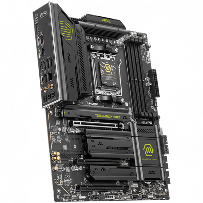 MSI MAG B850 TOMAHAWK MAX WIFI, ATX, Socket AM5, 4x DDR5 Dual Channel DDR5 up to 8400(OC)MHz, 3x PCIe 3.0 x16 slot, 4x M.2 slot, 4x USB 2.0, 1x USB 5Gbps, 2x USB 10Gbps, 3x USB 10Gbps Type-C, HDMI, 7. [2]
