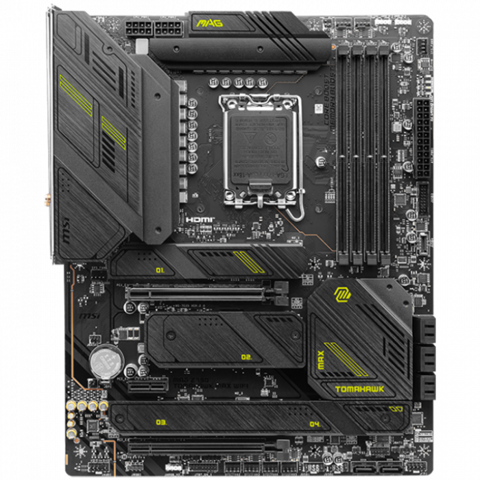 MSI MAG Z790 TOMAHAWK MAX WIFI, ATX, Socket LGA 1700, Dual Channel DDR5 7800+(OC)MHz, 2x PCIe x16 slots, 4x M.2 slots, 1x HDMI, 1x DP, 2x USB 3.2 Gen1, 1x USB 3.2 Gen2, 4x USB 2.0, Type-C, 7.1 HD Audi [2]