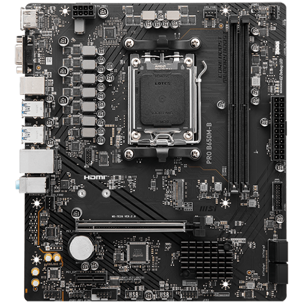 MSI Main Board Desktop PRO B650M-B (AM5, 2x DDR5, 1xHDMI, 1x VGA, 1x PCI-E x16, 1x PCI-E x1, 1x M.2, 4x SATA 6G, 6x USB 3.2 Gen1 Type A, 6x USB 2.0, 2.5G LAN) mATX [2]