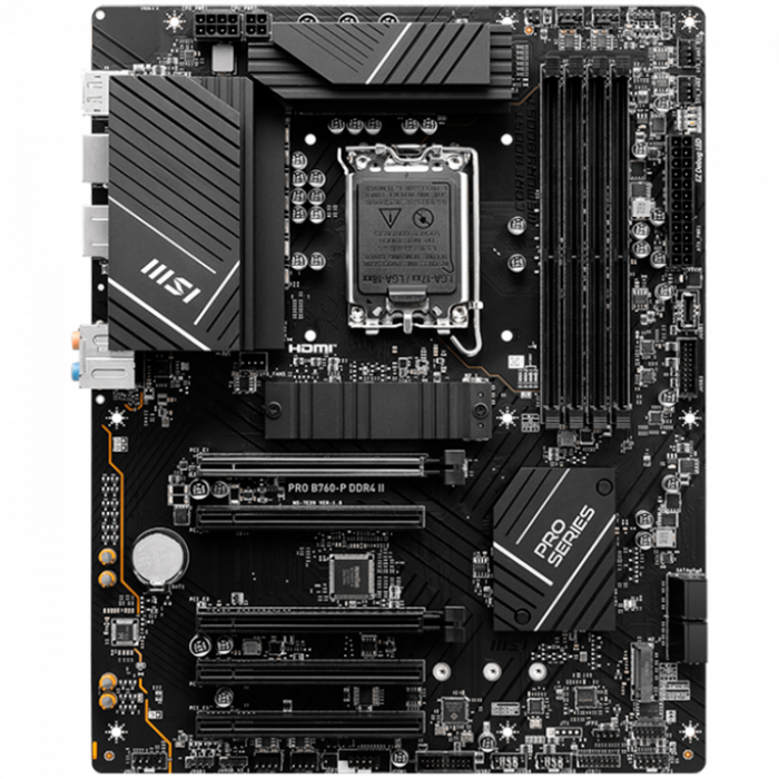 MSI Main Board Desktop PRO B760-P DDR4 II (LGA 1700, 4xDDR4,max 5333 OC, 5xPCI-E X16, 4xSATA6g, 2xM.2, RAID, 6xUSB3.2 Gen1, 4xUSB2.0, DP, HDMI, 7.1 Audio, 2.5LAN) ATX [2]
