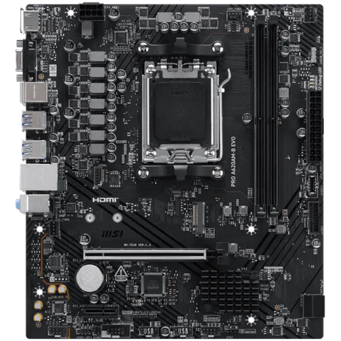 MSI Mainboard Desktop PRO A620AM-B EVO (AM5, 2xDDR5, 1xHDMI, 1xVGA, 1xPCI-E x16 slot, 1xPCI-E x1 slot, 1xM.2, 2xSATA 6G, 2.5GLAN) mATX [2]