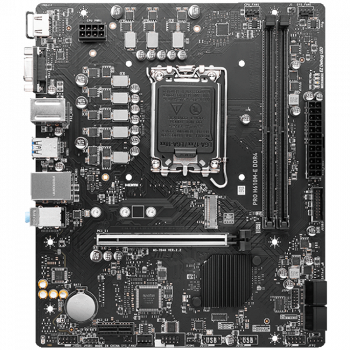 MSI PRO H610M-E, mATX, LGA 1700, Dual Channel DDR5 5600+MHz, 1x PCIe x16 slot, 1x M.2 slot, 1x HDMI, 1x VGA, 2x USB 3.2 Gen 1, 4x USB 2.0, 7.1 HD Audio, Realtek ALC897 Codec, 3Y [2]