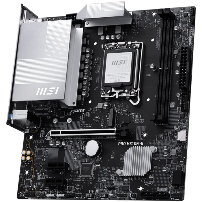 MSI PRO H810M-B, mATX, LGA 1851, 2x DDR5 Dual Channel DDR5 up to 6400(OC)MHz, 1x PCIe x16 slot, 1x M.2 slot, 4x USB 2.0, 2x USB 5Gbps, HDMI, DP, 7.1 HD Audio, 2.5G LAN, 3Y [3]
