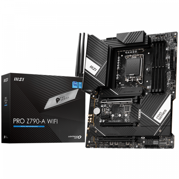 MSI PRO Z790-S WIFI , LGA 1700, INTEL Z790, 4xDDR5, Dual Channel DDR4 up to 7200+(OC)MHz, 3.0 x16 slot, 4x M.2 slots, 1x USB 3.2 Gen 2 (Type-C), 2x USB 3.2 Gen 1, 4x USB 2.0, 1x HDMI, 4x EZ Debug LED, [1]